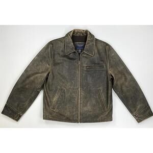 American Eagle Leather Jacket Distressed Brown Cotton Lining Medium